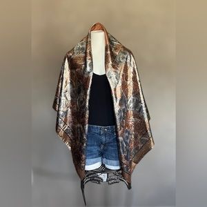 Chance Encounters Italy Gold Shimmery Gray Floral Print Square Stole Shawl